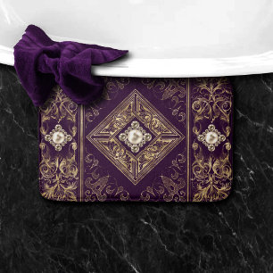 Tapis De Bain Opulence ornée Flouris pourpre et or bijoux