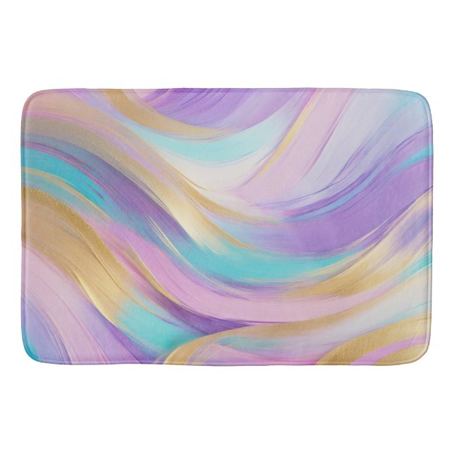 Tapis De Bain Or Abstrait rose Lilac Turquoise (Devant)