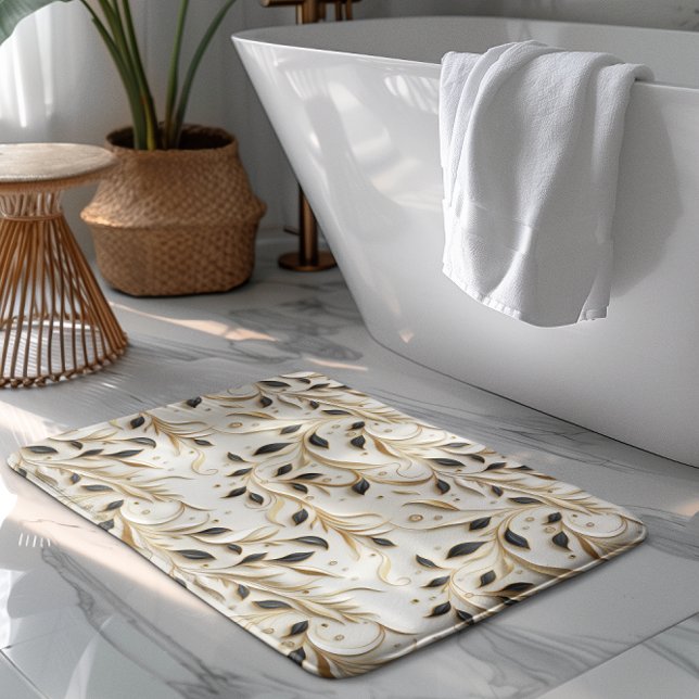 Tapis De Bain Or blanc glamour et noir Motifs sans couture (Créateur téléchargé)