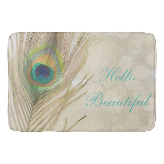 Tapis De Bain Or Exotic Peacock Feather Glam Élégant Chic (Devant)