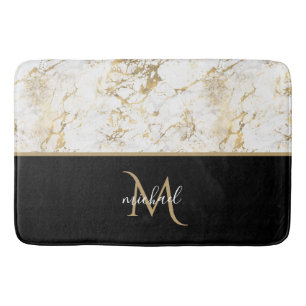 Tapis De Bain Or Noir & Marbre Monogramme Élégance Luxe