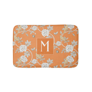 Tapis De Bain Orange Chinoiserie Floral Monogramme