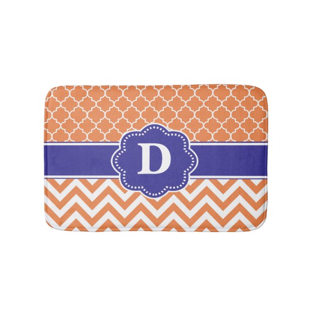 Tapis de bain orange de monogramme de Chevron de (Devant)