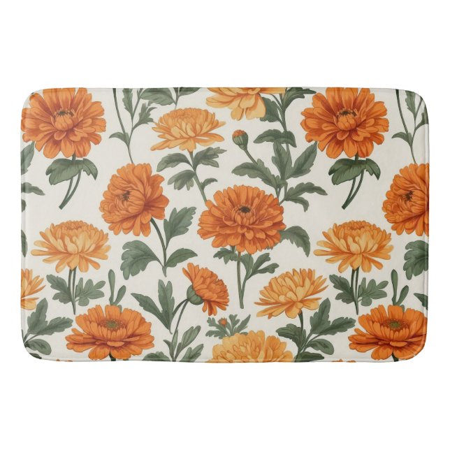 Tapis De Bain Orange Gold Autumn Marigold Chrysanthemums Motif (Devant)