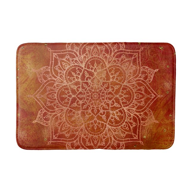 Tapis De Bain Orange Mandala & Gold Glam Modern Chic (Devant)