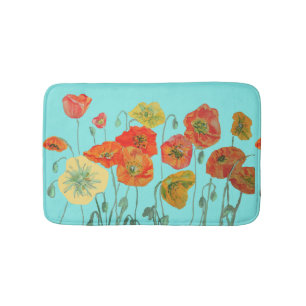 Tapis De Bain Orange Rouge Jaune Populations fleurs florales Bai