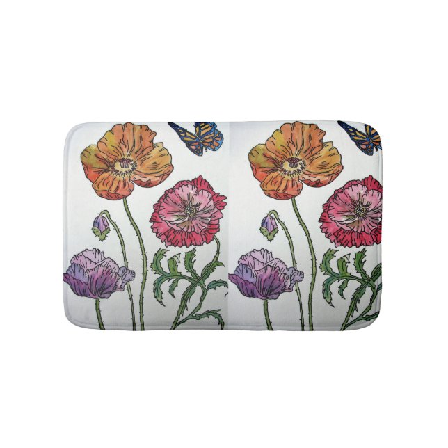 Tapis De Bain Orange Rouge Jaune Populations fleurs florales Bai (Devant)