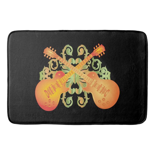 Tapis De Bain Orange Sunburst Guitares Incroyable Mat Bain Budge (Devant)