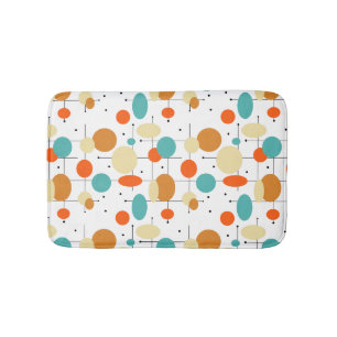 Tapis De Bain Orange Turquoise Cercles Rétro Motif du milieu du