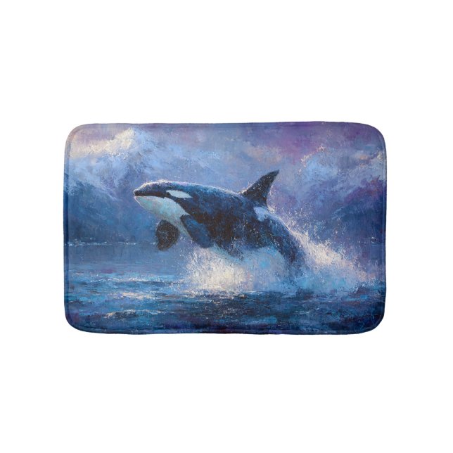 Tapis De Bain Orca Breaching Near Snowy Mountains (Devant)