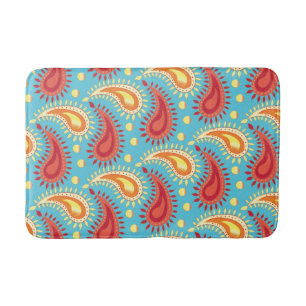 Tapis De Bain Oriental Turquoise Orange Perse Motif Paisley
