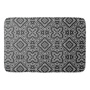 Tapis De Bain ornement ethnique motif géométrique noir et blanc