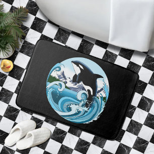 Tapis De Bain Orque Majestueux Baleine Tueuse Vagues Bleues Océa