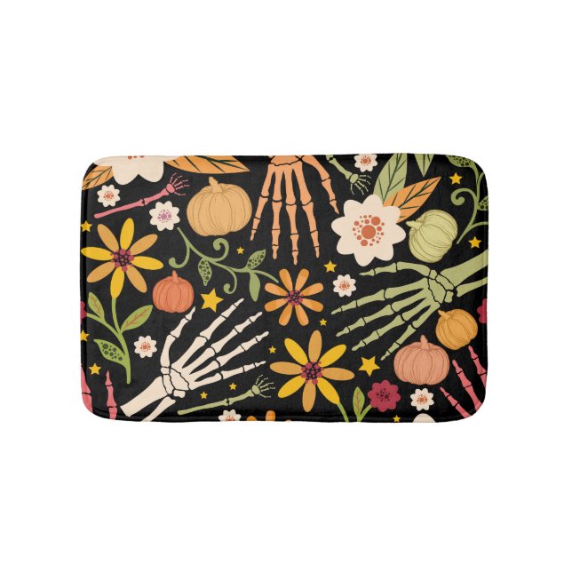 Tapis De Bain Os d'Halloween, motif floral sans couture. (Devant)