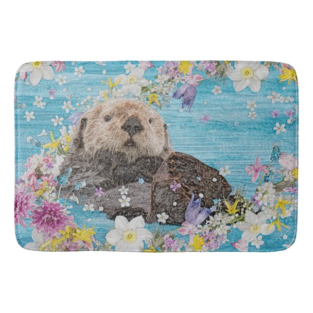 Tapis De Bain Otter Nager dans les fleurs (Devant)