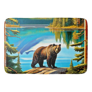 Tapis De Bain Ours de montagne : Art de la réflexion sur le lac
