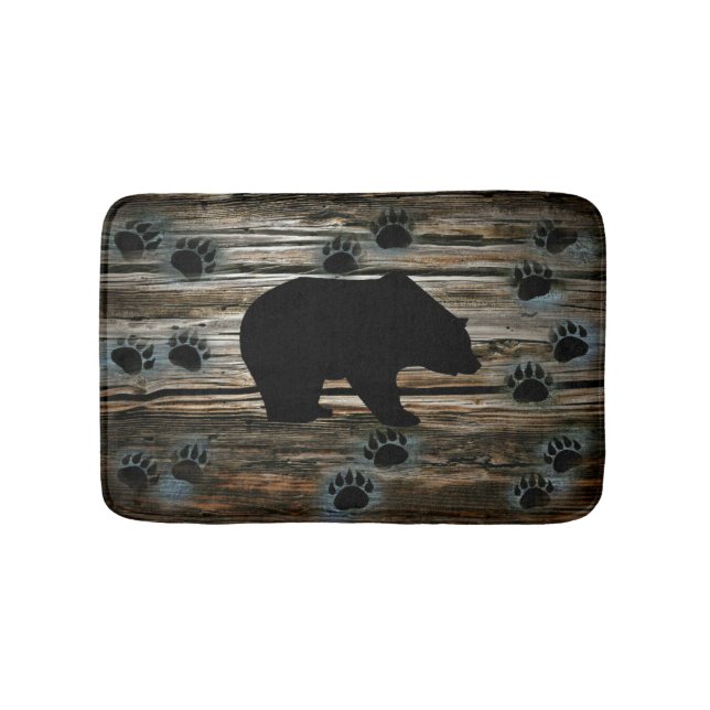 Tapis De Bain Ours noir Pâtes d'ours noir Bois rustique (Devant)