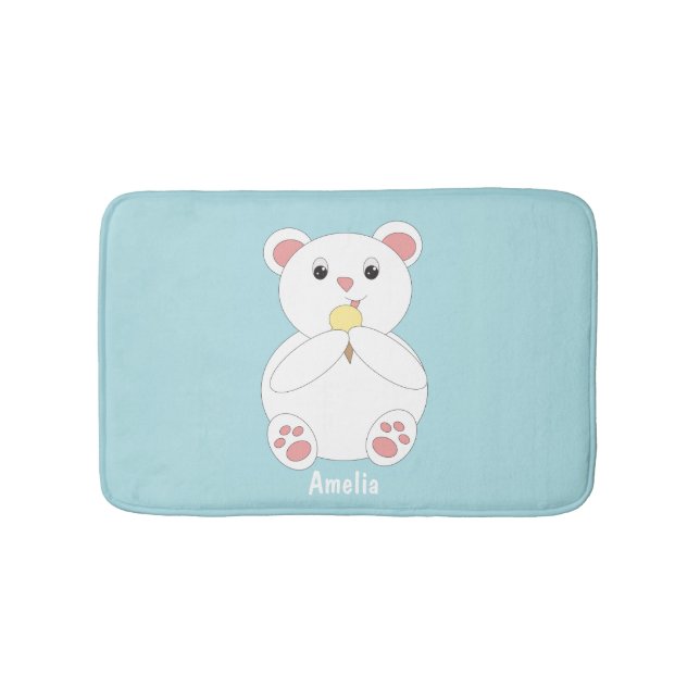 Tapis De Bain Ours Polaire Manger Crème de glace Personnalisable (Devant)