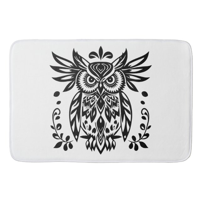 Tapis De Bain Owl Lovers Rustic Woodlands Black White Bohemian (Devant)