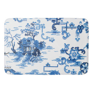 Tapis De Bain Pagode Vintage classique bleue et blanche Chinoise