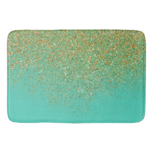 Tapis De Bain Paillettes dorées en cascade et plaque de nom Glam