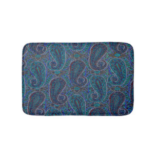 Tapis De Bain Paisley Blue Indian Boho Motif