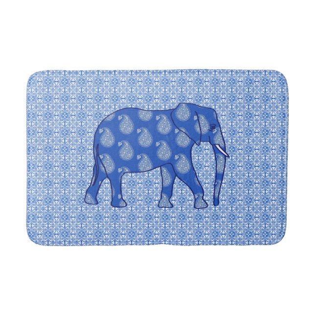 Tapis De Bain Paisley éléphant - bleu cobalt et blanc (Devant)
