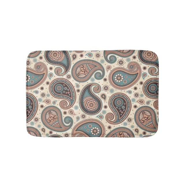 Tapis De Bain Paisley motif marron turquoise beige (Devant)