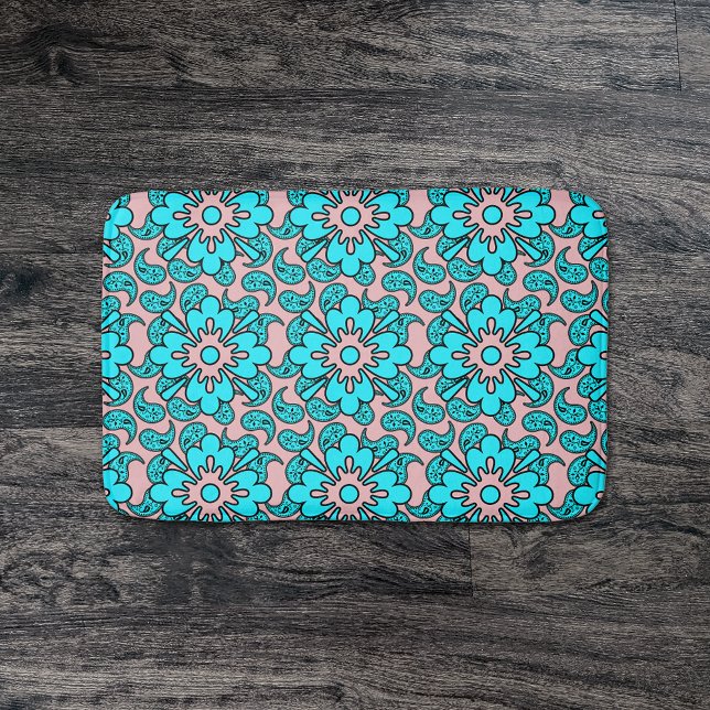 Tapis De Bain Paisley Motif Rose Et Turquoise (Créateur téléchargé)