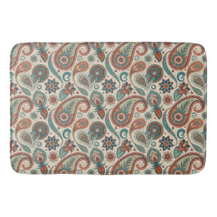 Tapis De Bain Paisley vintage en crème Turquoise rouge