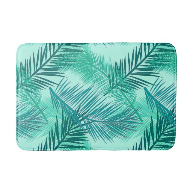 Tapis De Bain Palm Leaf Print, Turquoise, Turquoise et Aqua (Devant)