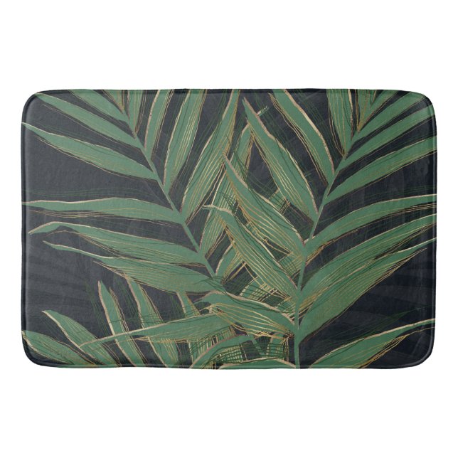 Tapis De Bain Palmier Vert Feuille Gold Strokes Gris Design (Devant)
