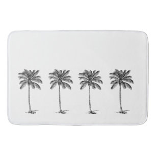 Tapis De Bain Palmiers à palmiers noirs et blancs