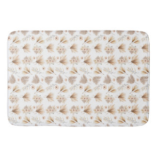 Tapis De Bain Palmiers séchés et fleurs Boho Beige Aquarelle