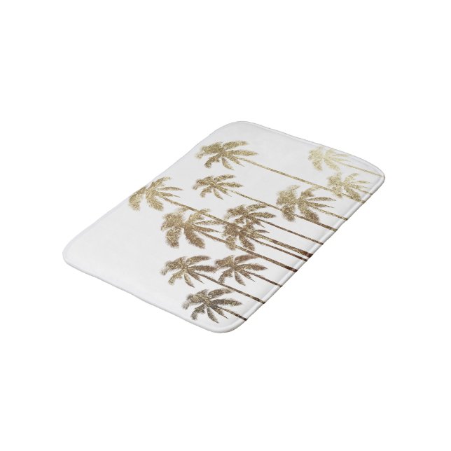 Tapis De Bain Palmiers tropicaux or glamour sur blanc (Angle)