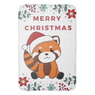 Tapis De Bain Panda Rouge Noël Neige Hiver Animaux Pandas Chat