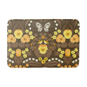 Tapis De Bain Pansies jaunes, oiseaux et papillons
