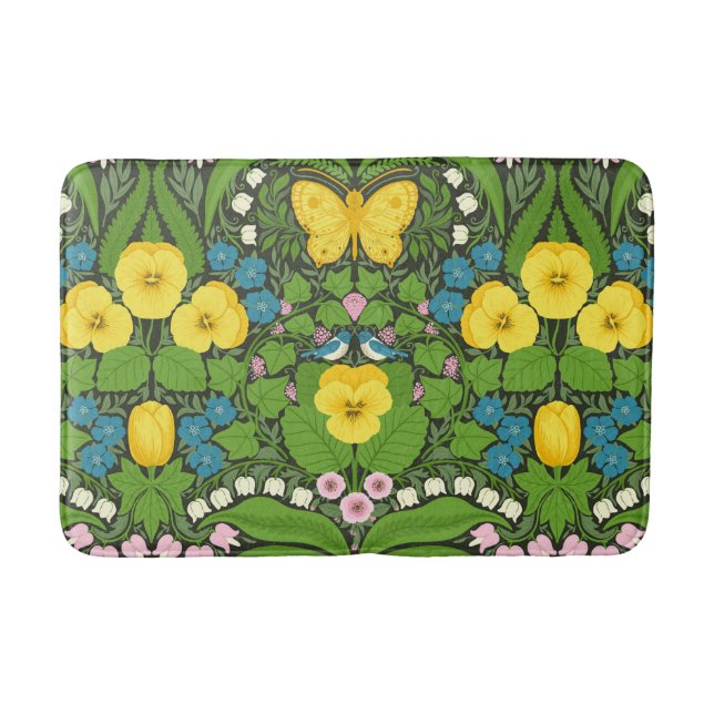 Tapis De Bain Pansies jaunes, oiseaux et papillons (Devant)
