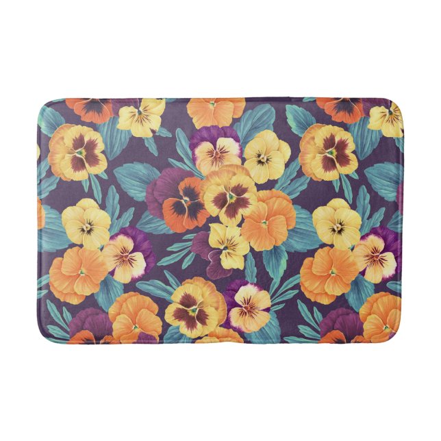 Tapis De Bain Pansies sur violet de prune (Devant)