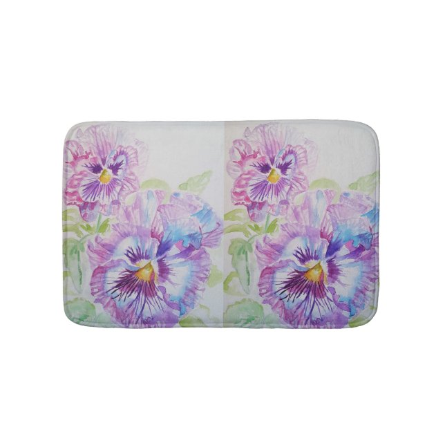 Tapis De Bain Pansy violet aquarelle Pansies de bain à vapeur fl (Devant)