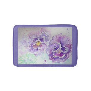 Tapis De Bain Pansy violet aquarelle Pansies de bain à vapeur fl