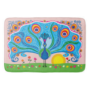 Tapis De Bain Paon avec des fleurs
