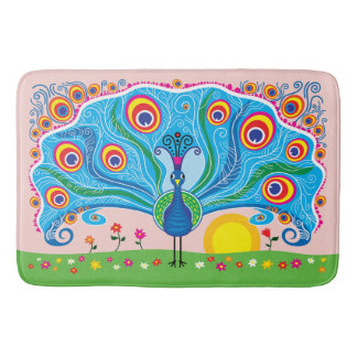 Tapis De Bain Paon avec des fleurs
