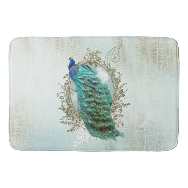 Tapis De Bain Paon de compagnon de Bath, turquoise, cru, (Devant)