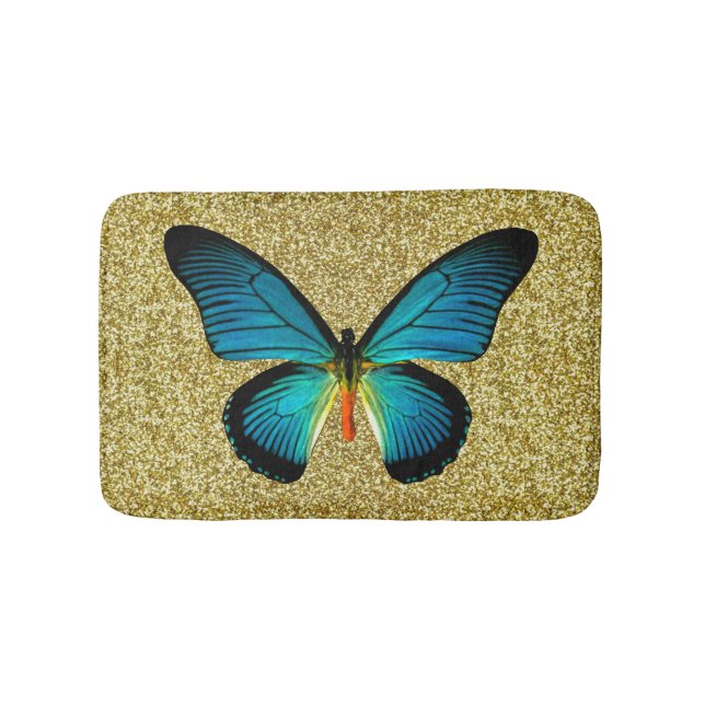 Tapis De Bain Papillon Bleu Sur Mat Bain Parties scintillant Or (Devant)