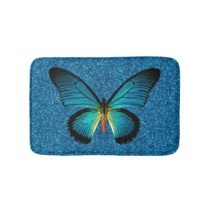 Tapis De Bain Papillon Bleu Sur Parties scintillant Bleue Mat