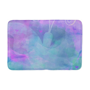 Tapis De Bain Papillon d'Art à l'Aquarelle Pastel Turquoise Viol