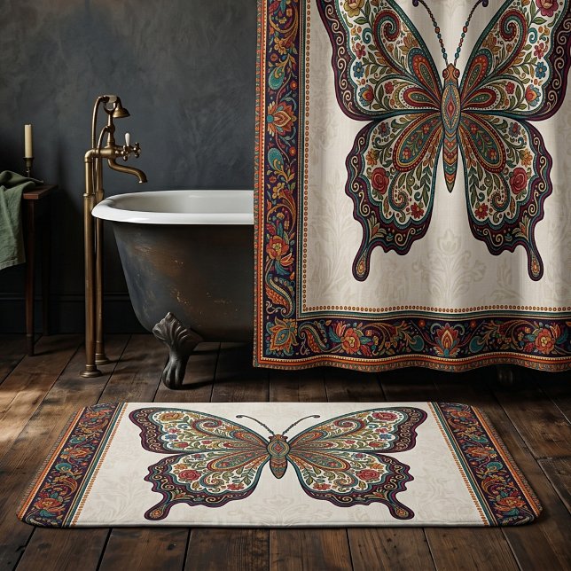 Tapis De Bain Papillon de cadre de paisley floral boho (Créateur téléchargé)