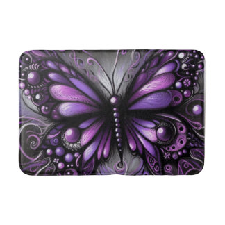 Tapis De Bain Papillon gothique blanc violet noir couleur