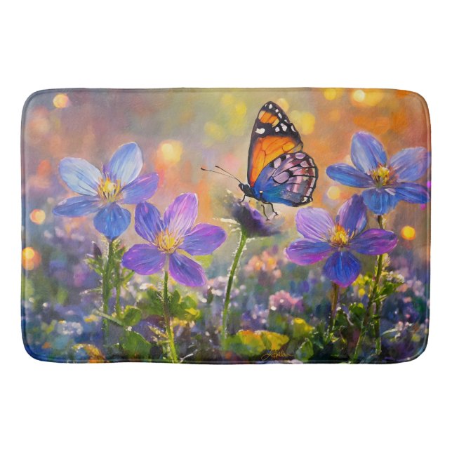 Tapis De Bain Papillon minuscule sur les Fleurs sauvages au leve (Devant)